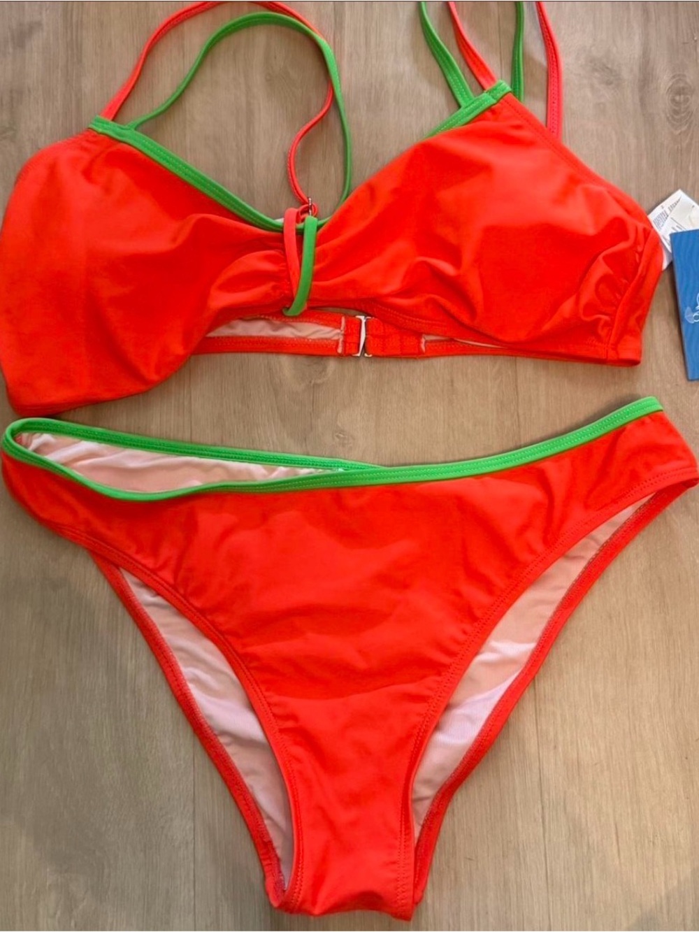 Cupshe Neon Orange Bikini with Green Trim
